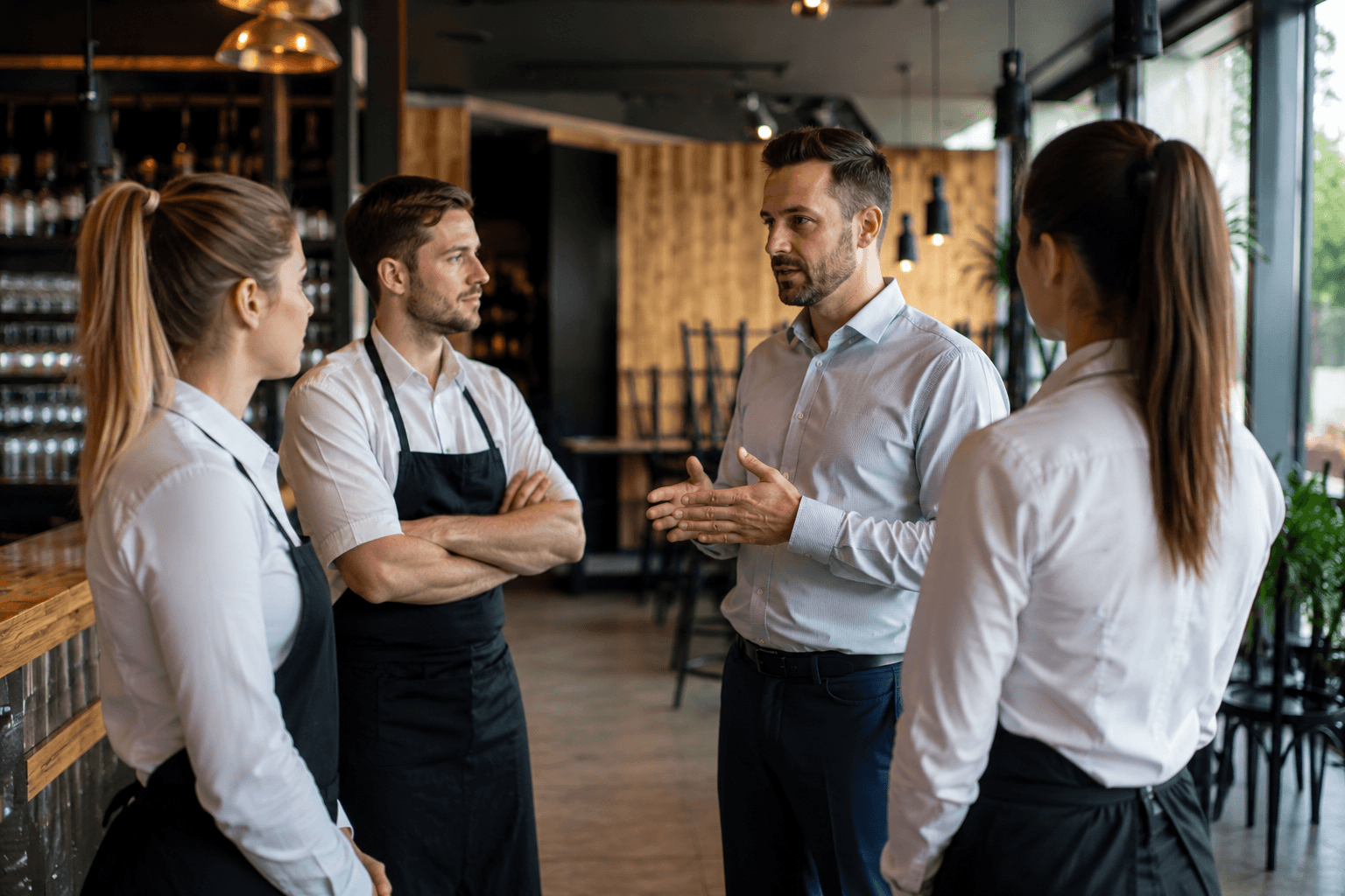 Wnętrze restauracji przygotowanej do obsługi gości